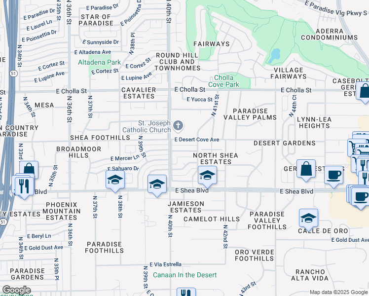 map of restaurants, bars, coffee shops, grocery stores, and more near 4032 East Becker Lane in Phoenix