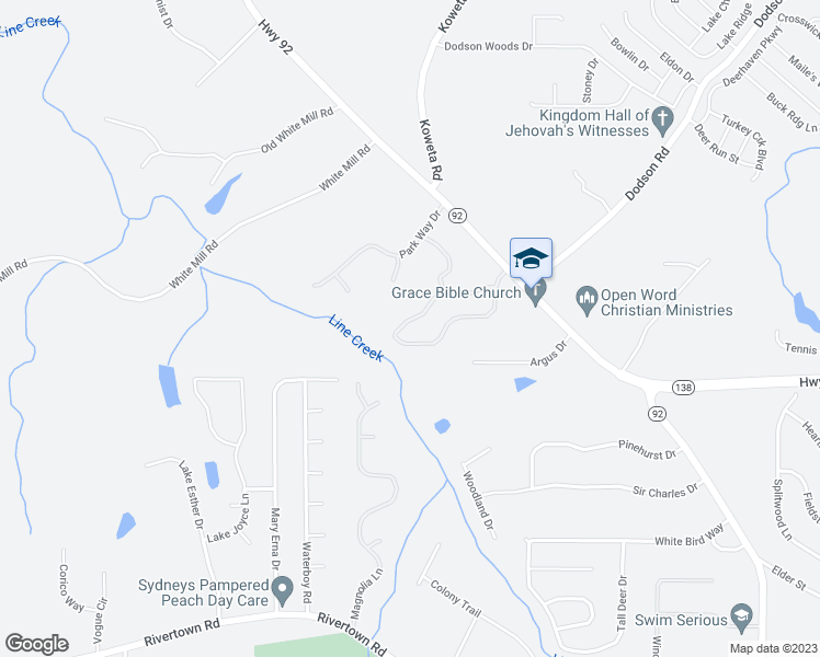 map of restaurants, bars, coffee shops, grocery stores, and more near 2190 Village Green Drive in Fairburn