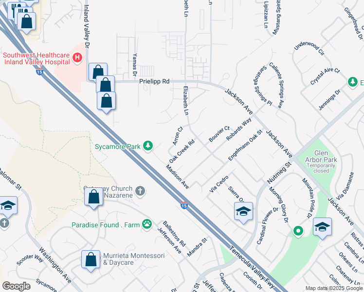 map of restaurants, bars, coffee shops, grocery stores, and more near 41101 Oak Creek Road in Murrieta