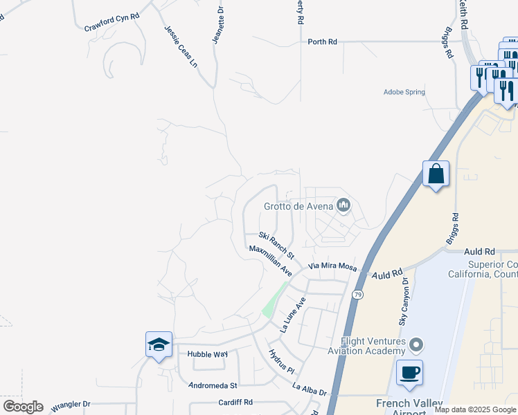 map of restaurants, bars, coffee shops, grocery stores, and more near 36875 Quasar Place in Murrieta
