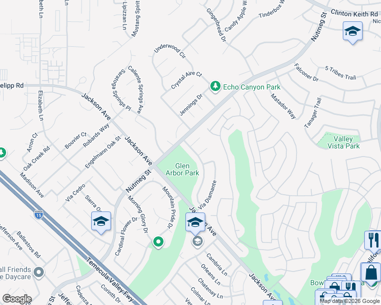 map of restaurants, bars, coffee shops, grocery stores, and more near 23791 Vía De Gema Linda in Murrieta