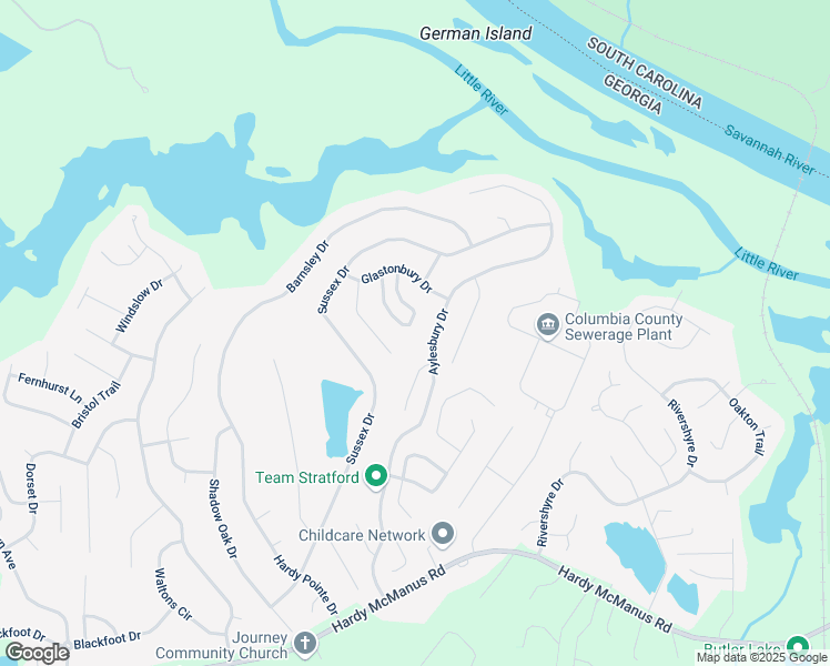 map of restaurants, bars, coffee shops, grocery stores, and more near 446 Keeling Lane in Evans