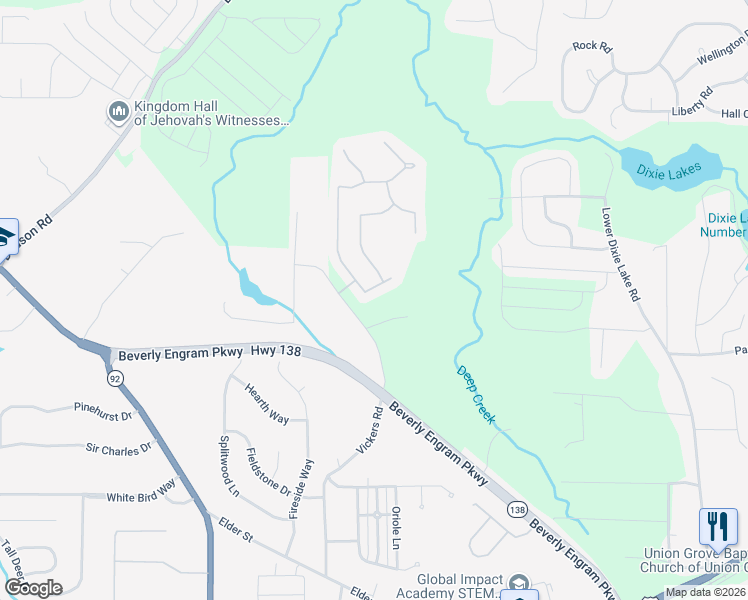 map of restaurants, bars, coffee shops, grocery stores, and more near 6160 Red Top Loop in Fairburn