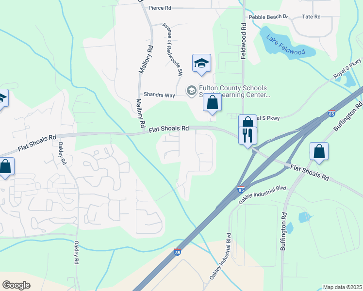 map of restaurants, bars, coffee shops, grocery stores, and more near 6188 Shoals Loop in Union City