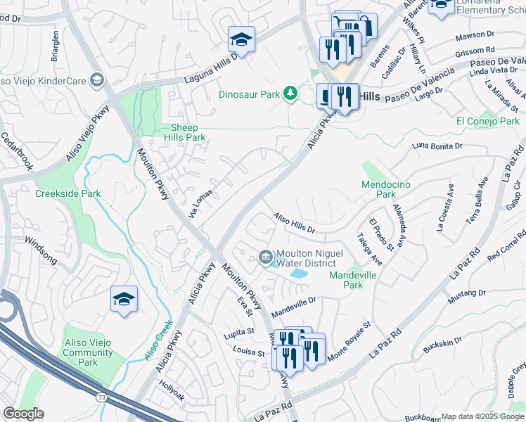 map of restaurants, bars, coffee shops, grocery stores, and more near in Laguna Hills