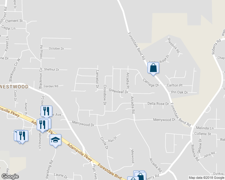 map of restaurants, bars, coffee shops, grocery stores, and more near 110 Greenleaf Drive in Forestdale