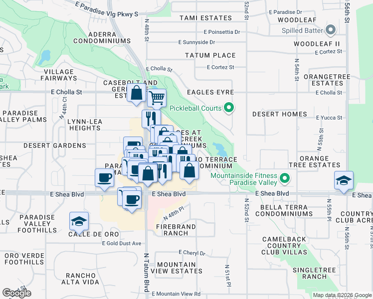 map of restaurants, bars, coffee shops, grocery stores, and more near 4925 Desert Cove in Scottsdale