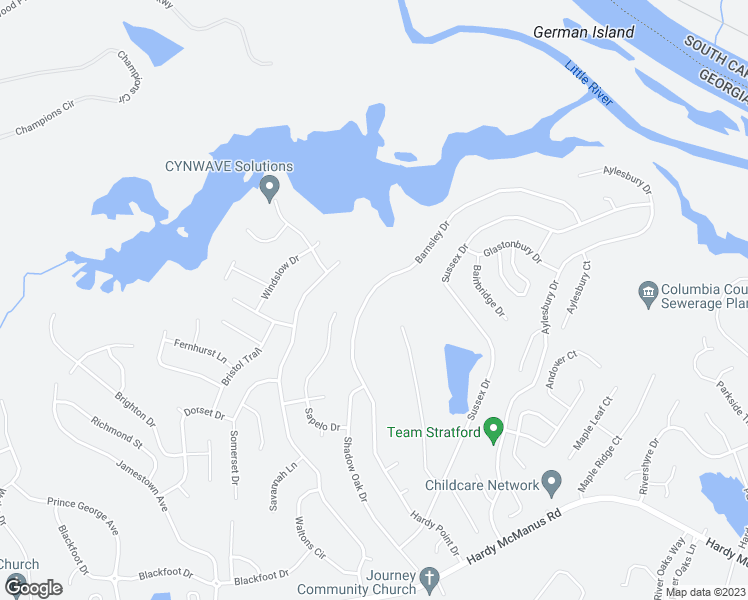 map of restaurants, bars, coffee shops, grocery stores, and more near 373 Barnsley Drive in Evans