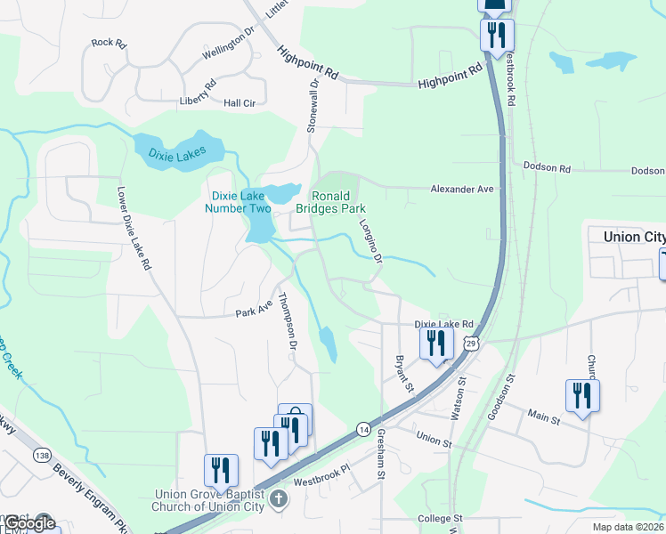 map of restaurants, bars, coffee shops, grocery stores, and more near 5225 Dixie Lake Road in Union City