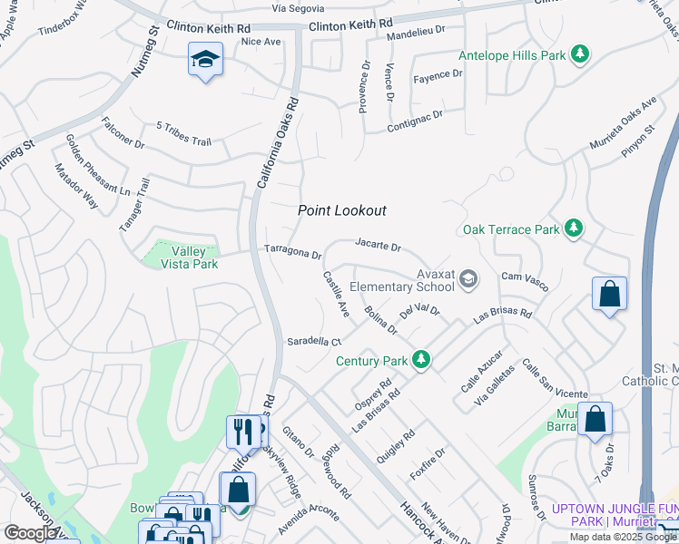 map of restaurants, bars, coffee shops, grocery stores, and more near 24317 Pantera Court in Murrieta