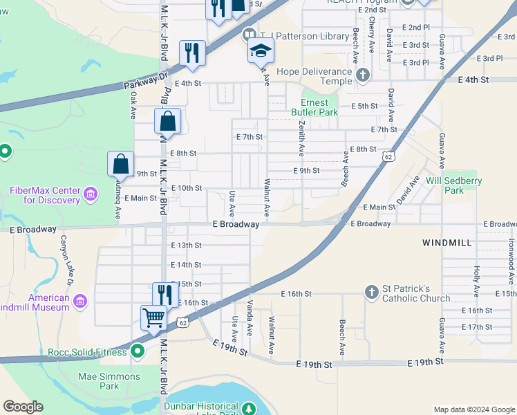 map of restaurants, bars, coffee shops, grocery stores, and more near 2120 10th Street in Lubbock