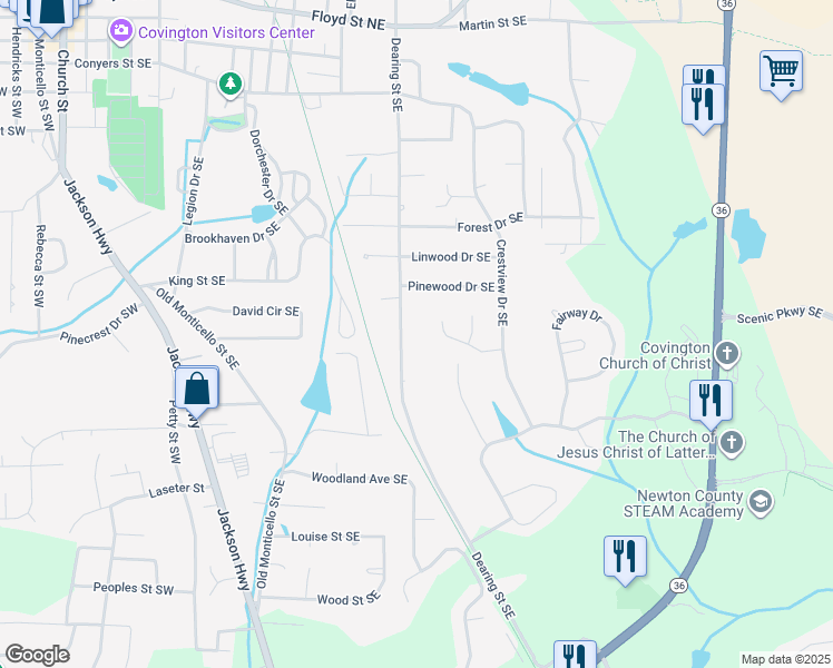 map of restaurants, bars, coffee shops, grocery stores, and more near 7195 Golfside Drive Southeast in Covington