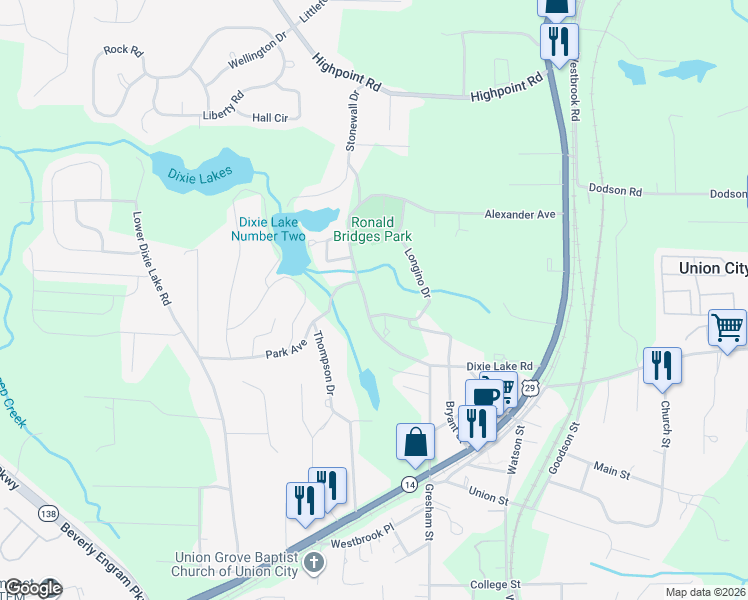 map of restaurants, bars, coffee shops, grocery stores, and more near 5225 Dixie Lake Road in Union City