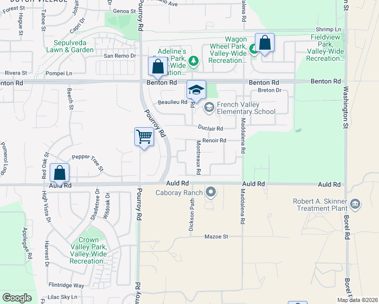 map of restaurants, bars, coffee shops, grocery stores, and more near 36800 Rancho Kkiel Road in Winchester