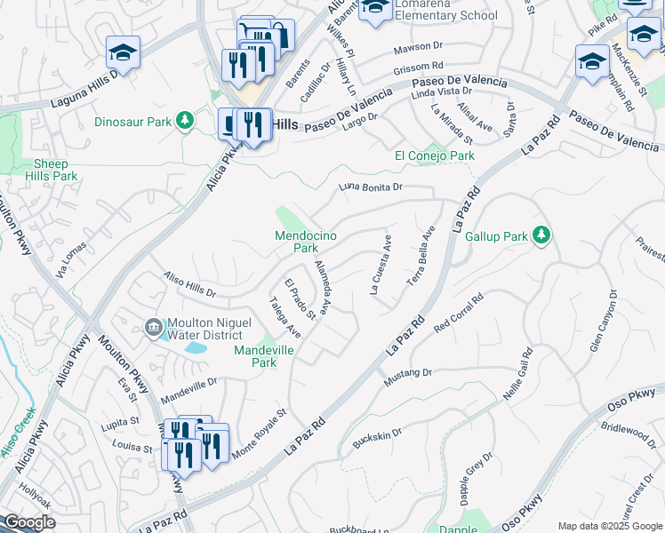 map of restaurants, bars, coffee shops, grocery stores, and more near 24901 Del Monte Street in Laguna Hills