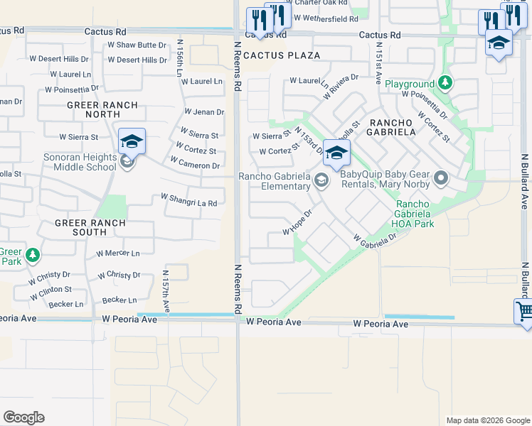 map of restaurants, bars, coffee shops, grocery stores, and more near 15457 West Shangri La Road in Surprise