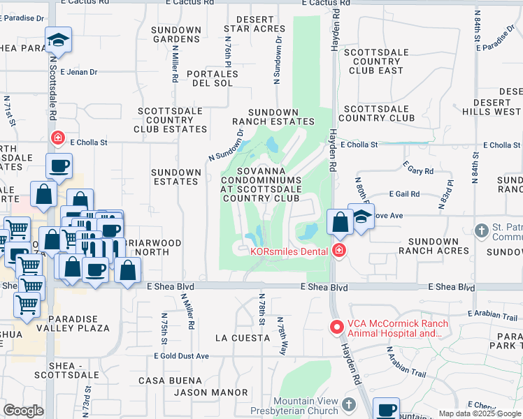 map of restaurants, bars, coffee shops, grocery stores, and more near 11000 North 77th Place in Scottsdale