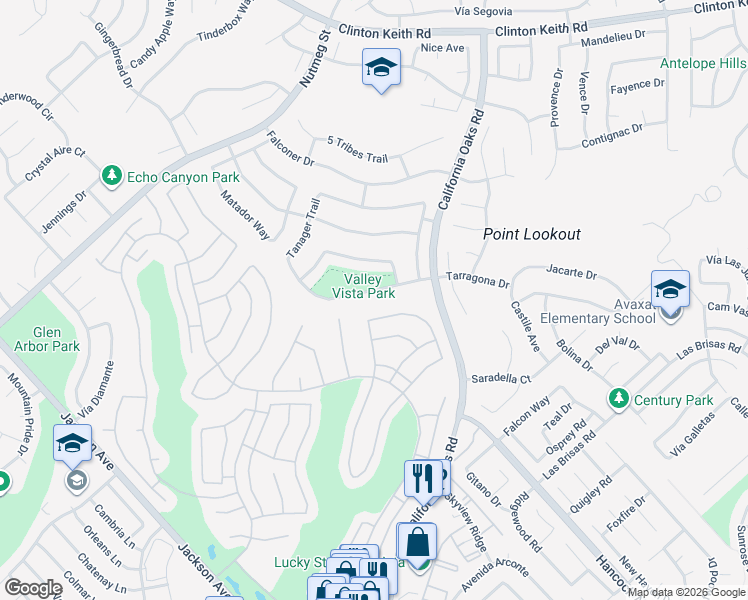 map of restaurants, bars, coffee shops, grocery stores, and more near 24081 Morning Dove Lane in Murrieta