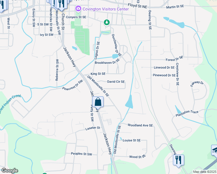 map of restaurants, bars, coffee shops, grocery stores, and more near 5336 David Circle Southeast in Covington