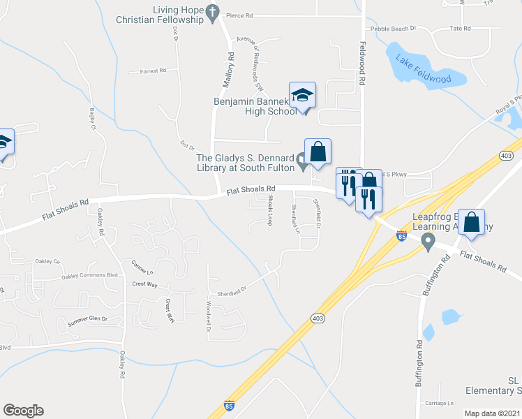 map of restaurants, bars, coffee shops, grocery stores, and more near 4135 Shoals Point in Union City