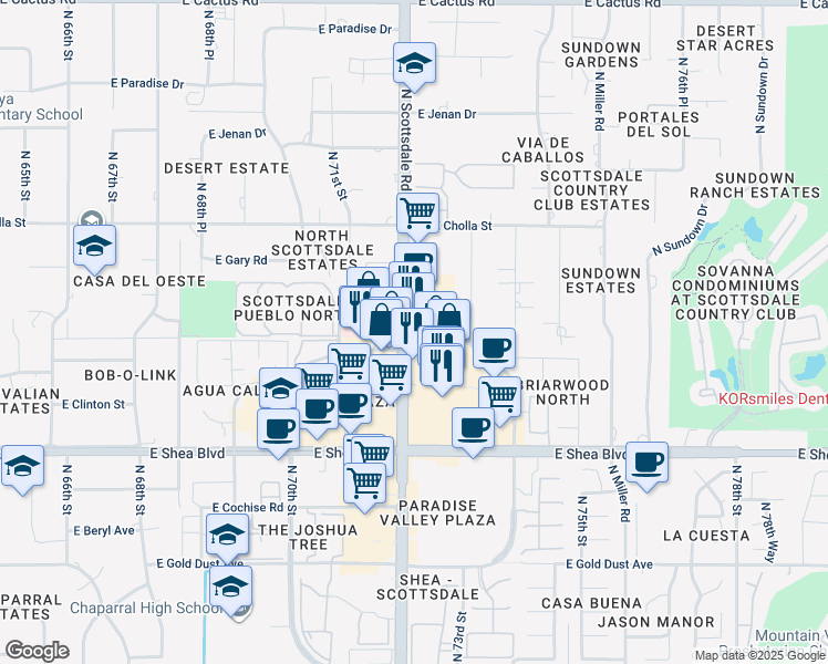map of restaurants, bars, coffee shops, grocery stores, and more near 11013 North Scottsdale Road in Scottsdale