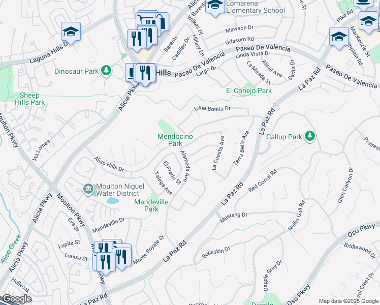 map of restaurants, bars, coffee shops, grocery stores, and more near 24901 Del Monte Street in Laguna Hills