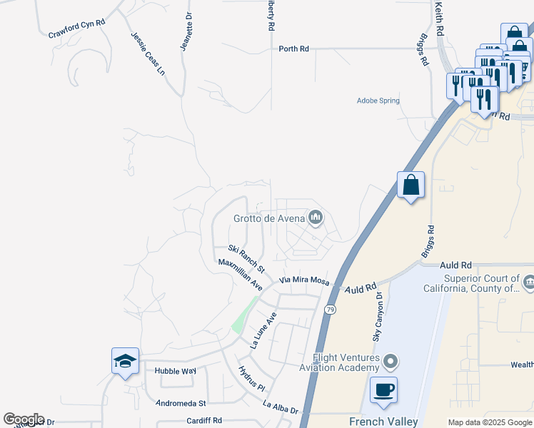 map of restaurants, bars, coffee shops, grocery stores, and more near 36782 Pictor Avenue in Murrieta