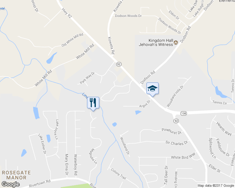 map of restaurants, bars, coffee shops, grocery stores, and more near 2275 Village Green Drive in Fairburn