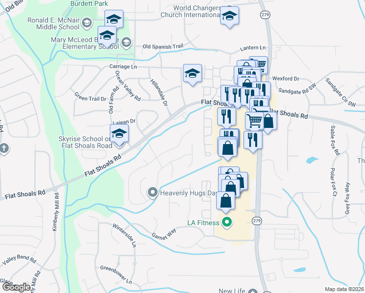 map of restaurants, bars, coffee shops, grocery stores, and more near 6090 Emerald Pointe Circle in College Park