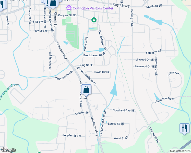 map of restaurants, bars, coffee shops, grocery stores, and more near 5336 David Circle Southeast in Covington