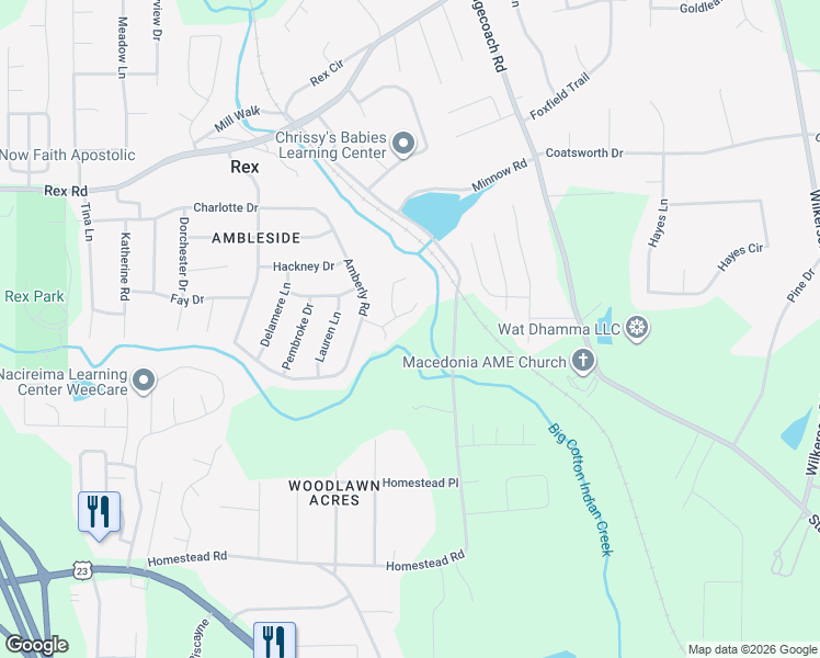 map of restaurants, bars, coffee shops, grocery stores, and more near 3901 Kimberlyn Court in Rex