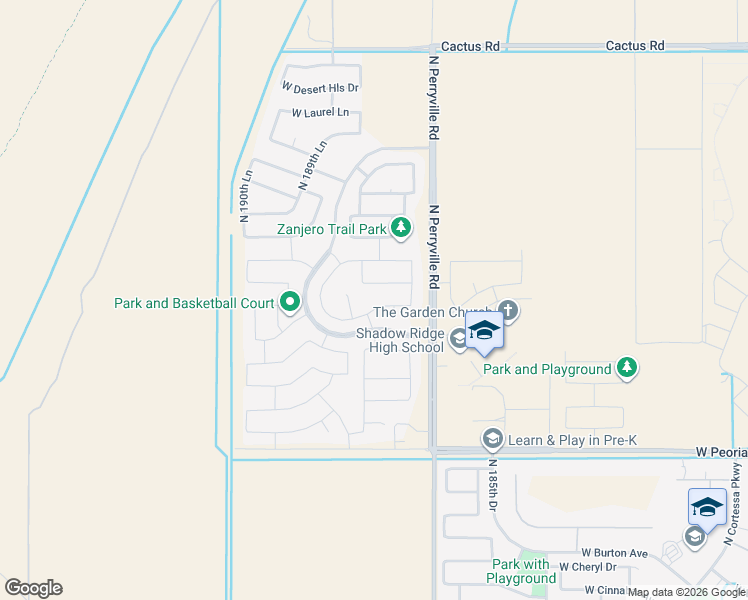 map of restaurants, bars, coffee shops, grocery stores, and more near 18811 West Shangri La Road in Surprise