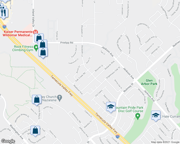 map of restaurants, bars, coffee shops, grocery stores, and more near 23552 Elizabeth Lane in Murrieta