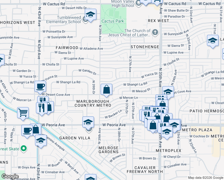 map of restaurants, bars, coffee shops, grocery stores, and more near 11021 North 38th Drive in Phoenix