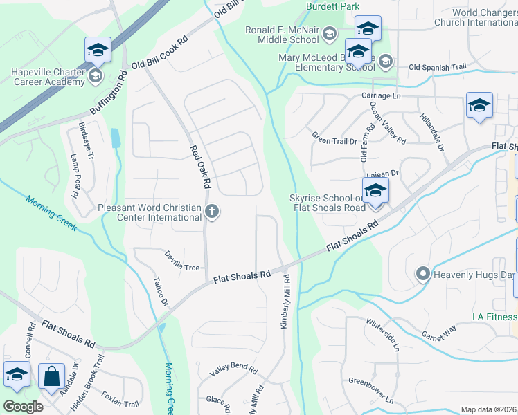 map of restaurants, bars, coffee shops, grocery stores, and more near Beaver Creek Trail in South Fulton