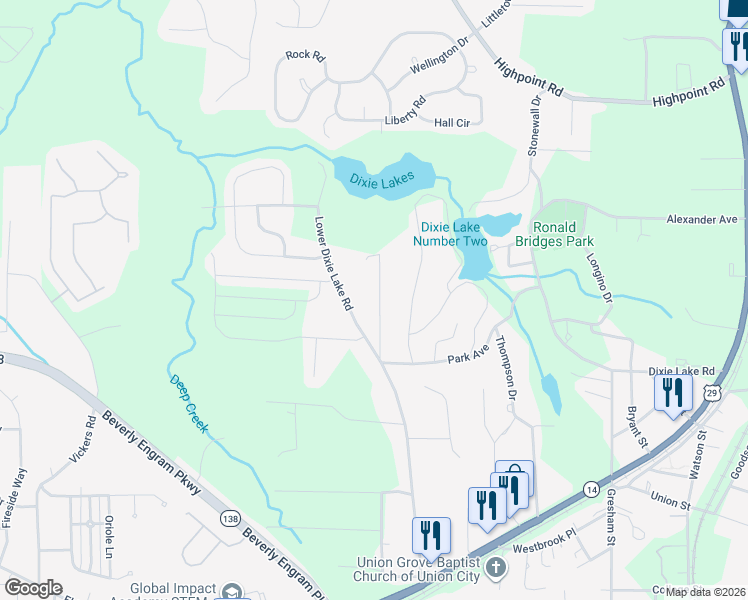 map of restaurants, bars, coffee shops, grocery stores, and more near 6196 Lower Dixie Lake Road in Union City