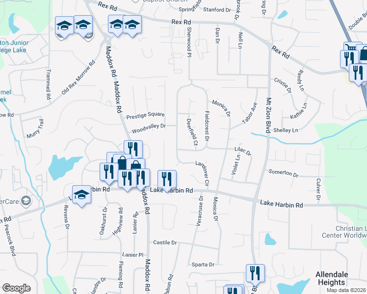 map of restaurants, bars, coffee shops, grocery stores, and more near 6217 Fieldcrest Drive in Morrow