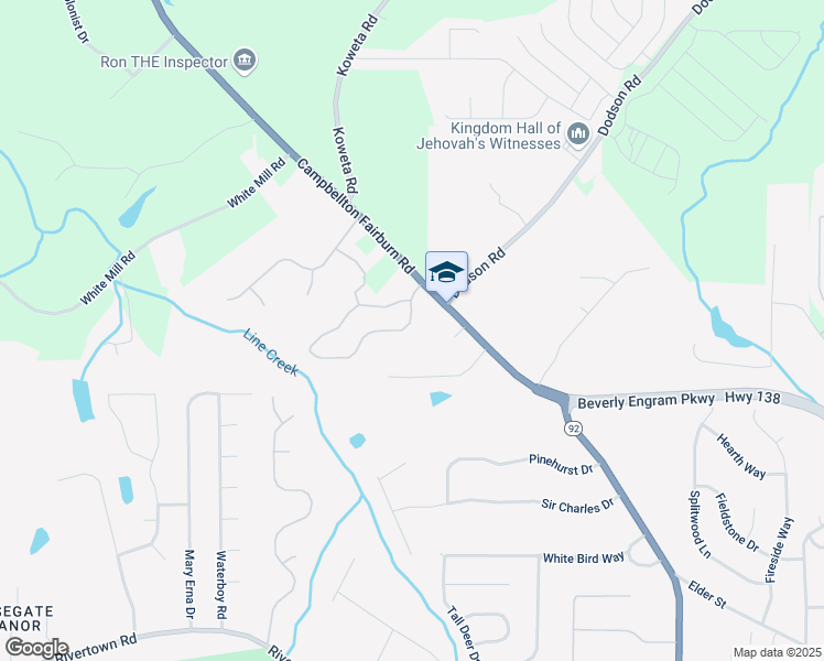 map of restaurants, bars, coffee shops, grocery stores, and more near 2485 Village Green Drive in Fairburn