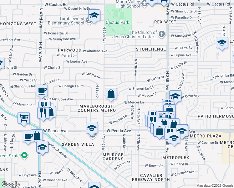 map of restaurants, bars, coffee shops, grocery stores, and more near 11021 North 38th Drive in Phoenix