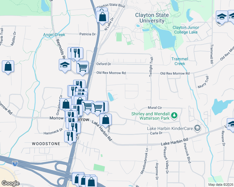 map of restaurants, bars, coffee shops, grocery stores, and more near 6174 Huie Drive in Morrow