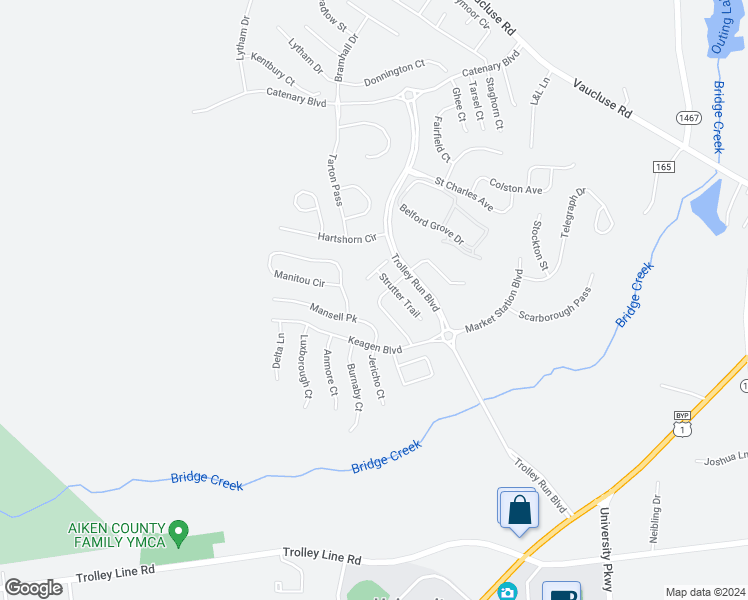 map of restaurants, bars, coffee shops, grocery stores, and more near 158 Bobwhite Drive in Aiken