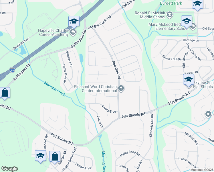 map of restaurants, bars, coffee shops, grocery stores, and more near 3190 Redona Drive in Atlanta