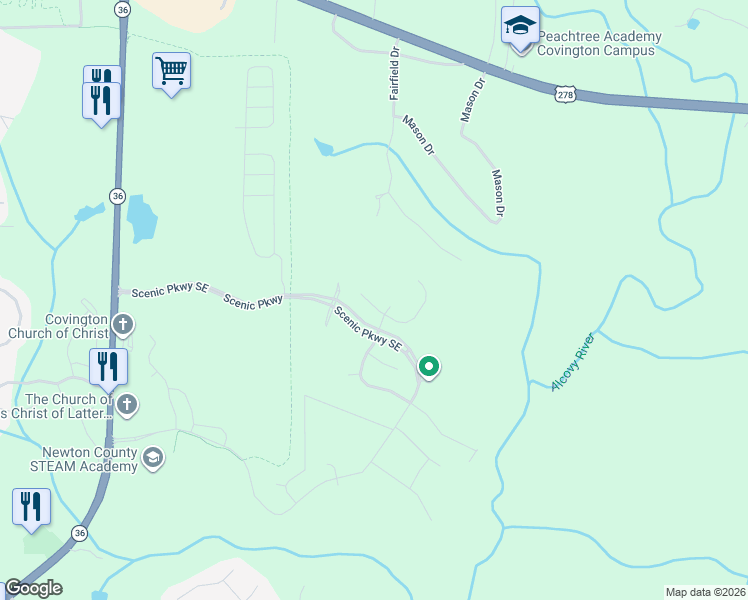 map of restaurants, bars, coffee shops, grocery stores, and more near 12125 Grey Wolf Lane in Covington