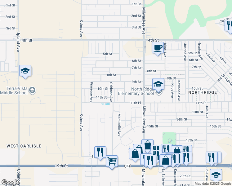 map of restaurants, bars, coffee shops, grocery stores, and more near 1006 Oakridge Avenue in Lubbock