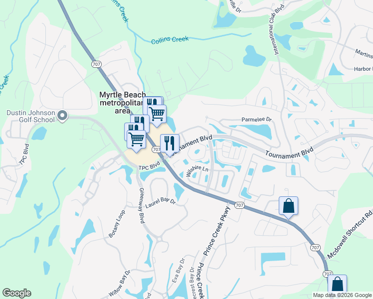 map of restaurants, bars, coffee shops, grocery stores, and more near 1022 Williston Loop in Murrells Inlet