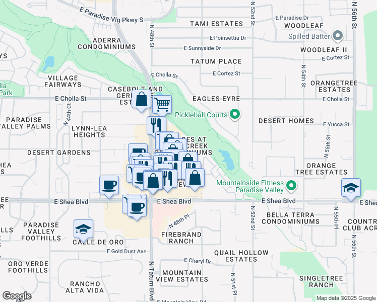 map of restaurants, bars, coffee shops, grocery stores, and more near 4850 East Desert Cove Avenue in Scottsdale