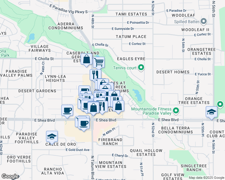 map of restaurants, bars, coffee shops, grocery stores, and more near 4850 East Desert Cove Avenue in Scottsdale