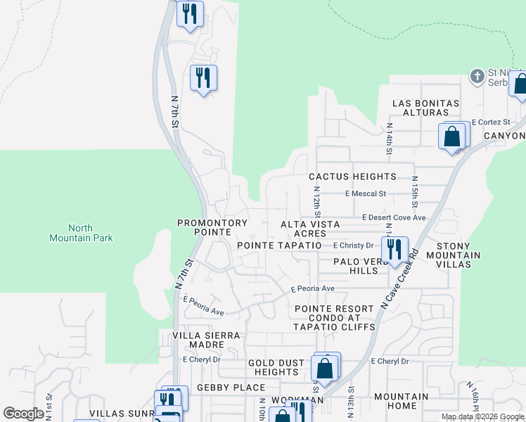 map of restaurants, bars, coffee shops, grocery stores, and more near 11001 North 10th Street in Phoenix