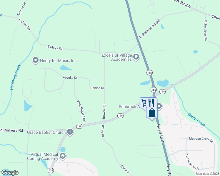 map of restaurants, bars, coffee shops, grocery stores, and more near 144 Bowen Road in Stockbridge