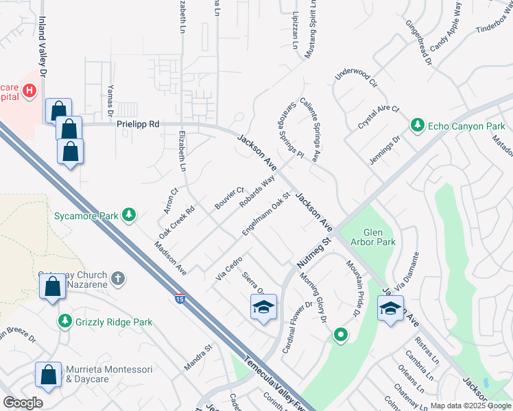 map of restaurants, bars, coffee shops, grocery stores, and more near 23600 Desert Oak Lane in Murrieta